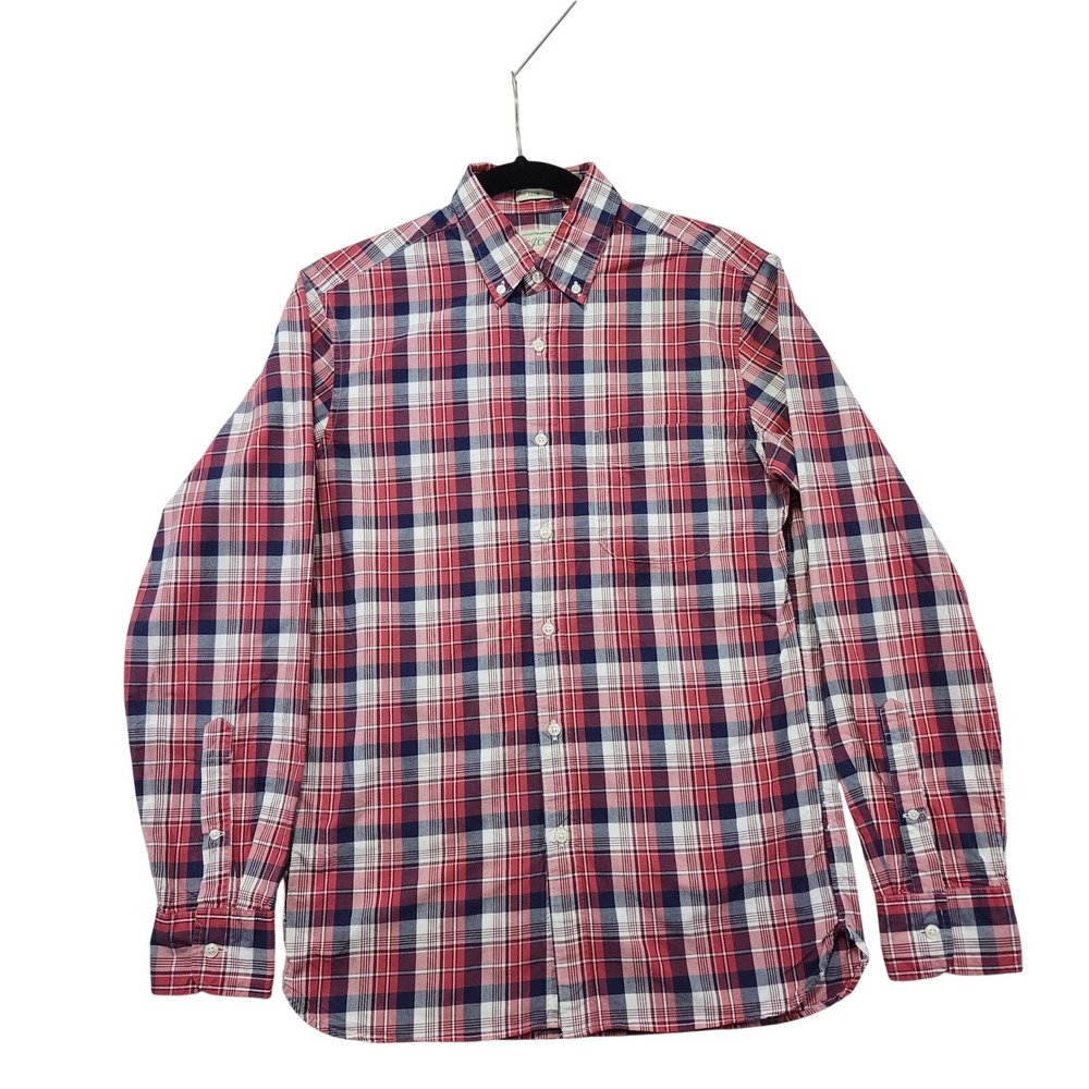 J Crew Slim Fit Plaid Button Down Shirt Men's Size S Red Navy White Cotton Ca - Picture 1 of 11